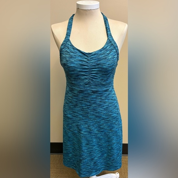 Teal activewear sportsbra knee length stretchy halter dress women's size Medium - Picture 2 of 11